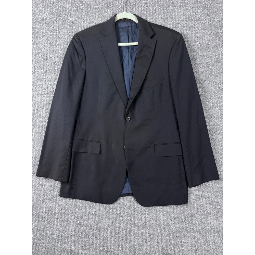 Hugo Boss Suit Mens 40R Blue Navy Two Piece Micro Stripe Blazer Trousers Wool